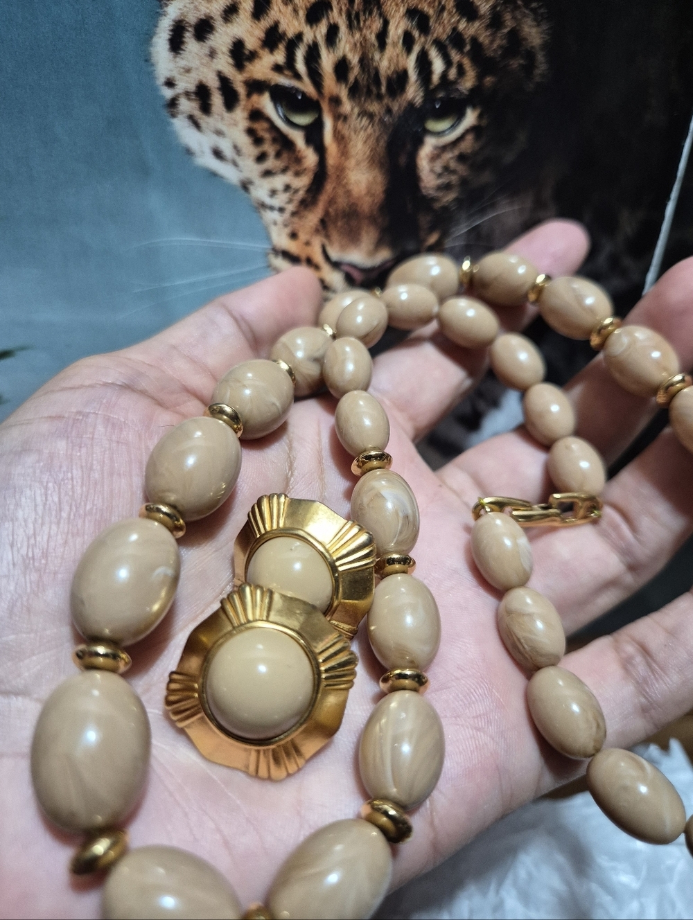 Napier Cappuchino Beige  Bead Necklace with Monet Earrings